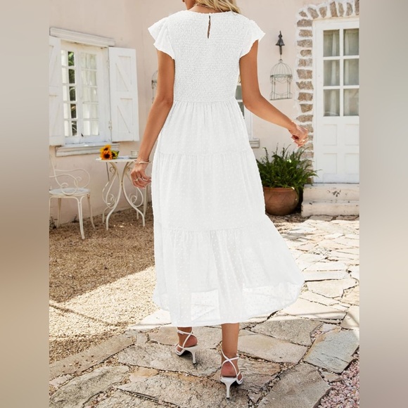 Merokeety Women’s Short Sleeve Swiss Dot Dress, White -Medium - Picture 2 of 11